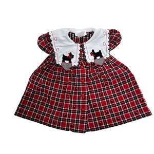 Bonnie Jean Baby Girl 24 Months Red Plaid Dress Scottie Dog Collar Christmas Vtg